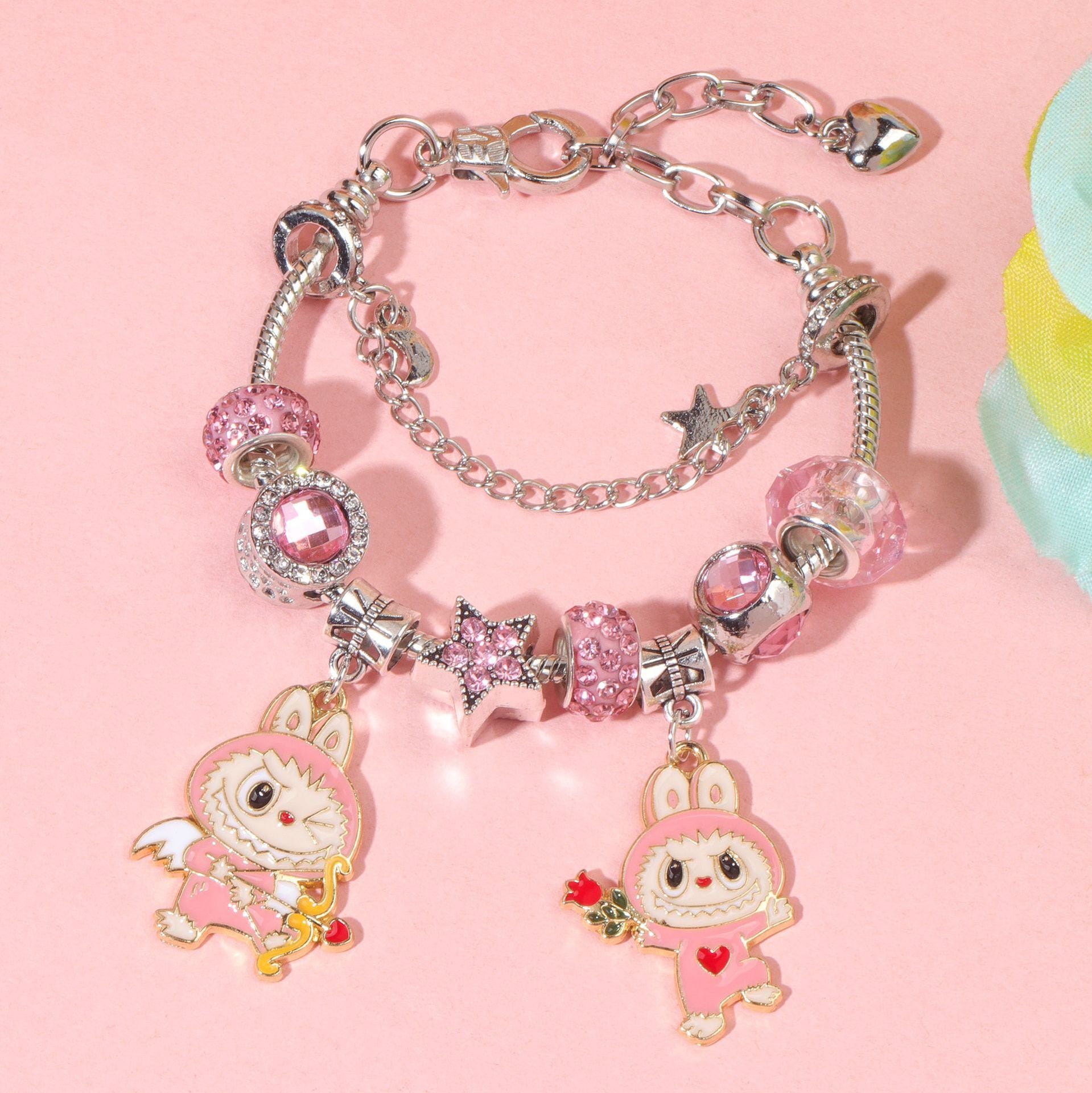 かわいいLabubuビーズブレスレット！サイズ調整可能でぴったりフィット