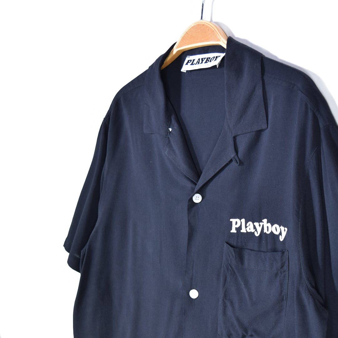 プレイボーイ 開襟 ボーリングシャツ レーヨン オープンカラー 黒