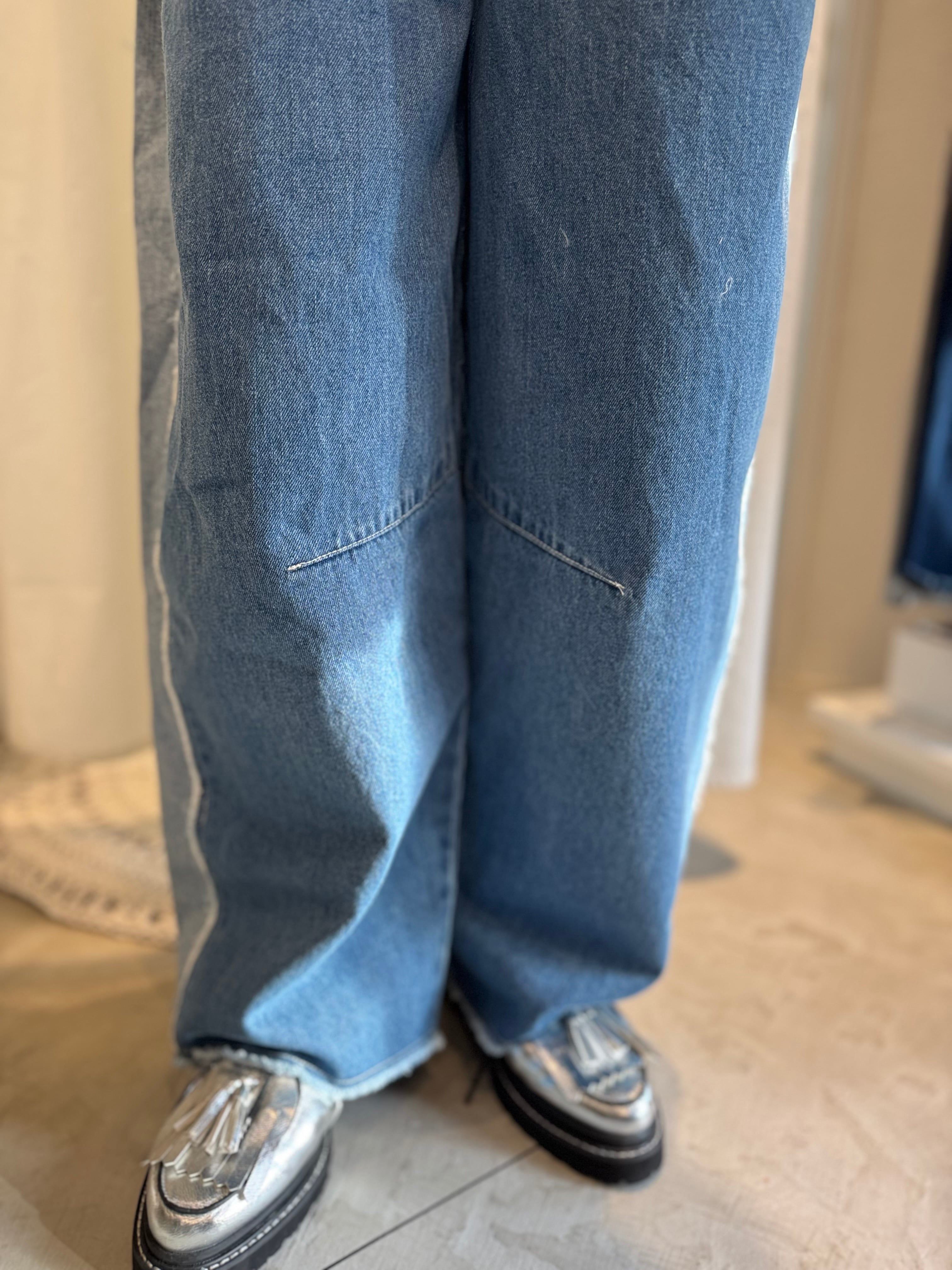 【SELECT】バレルシルエット断ち切りラインデニムパンツ 34-0137