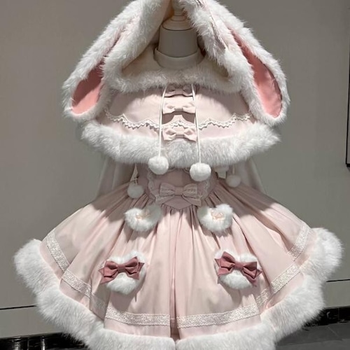 ゆめかわ♡うさ耳ケープ付きピンクワンピース　wanpi95