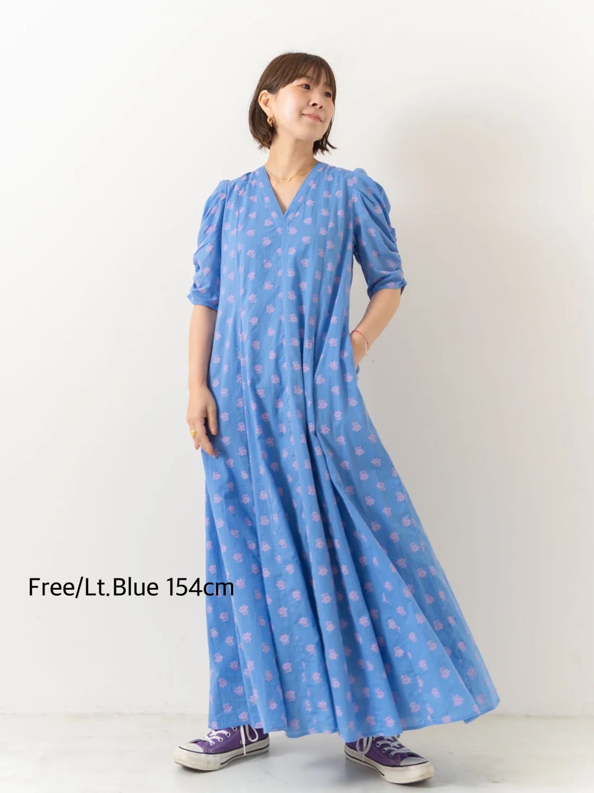 ヌキテパ コットンドビーストライプフラワープリント ワンピース