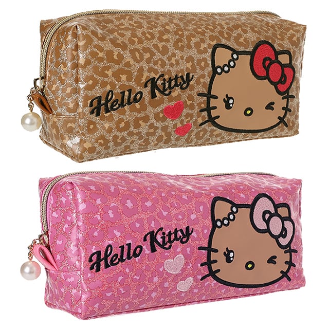 ハローキティポーチ Z24183】ハローキティ合皮チェックプレートリボン多機能ポーチ | AXCIS