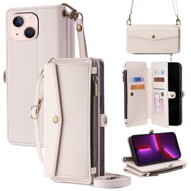 Cacheluna 手帳型ケース ショルダーケース for iphone 手帳型 ショルダーケース レザー for iPhone 13 斜め掛けと手持ちー スマートフォンケース 財布型 対応 アイフォン 肌触り良い 便利