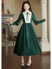 【0121】Green Velvet Puff Long Sleeve Dress
