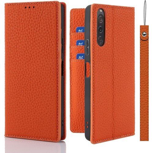 for Xperia 10 V ケース手帳型 SO-52D/ SOG11 ケース Pelanty 牛革製品 本革レザー Sony 10v 2023 財布型カバー Sony Xperia 10v カード収納 スタンド機能 内蔵マグネット 手作り柔らかい スマホケース ソニー エクスペリア 10 第5世代 携帯カバー ストラップ付 ヘッドフォンケーブル 耐衝撃 6色選択 オレンジ 1957