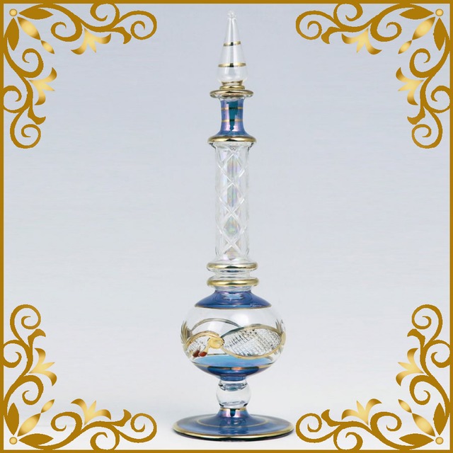 エジプトガラス ブルー切子 タワー型 香水瓶