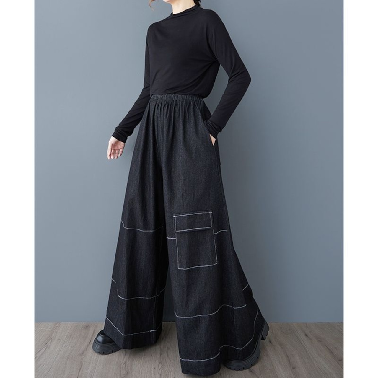 サイドポケット ワイドデニムパンツ 00168