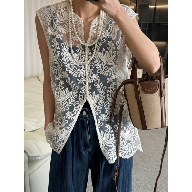 レース シアー ノースリーブ プルオーバー ◆2col　203954