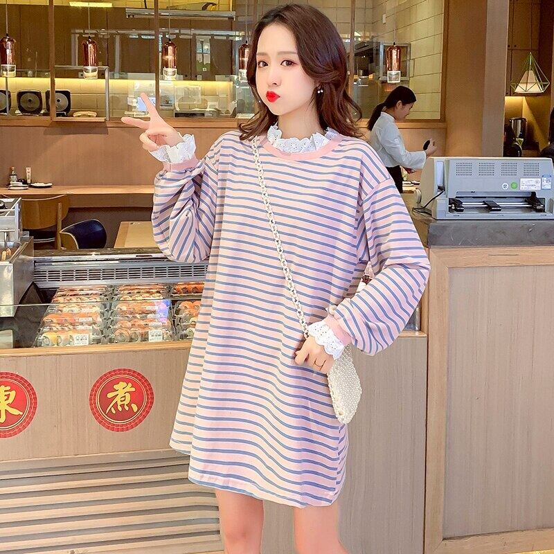 【新作】【送料無料】 マタニティ服Oネックストライプルースプラスサイズのドレス服妊娠中の女性スタイリッシュな甘いママドレス 大きめサイズ 大人ガーリー スウィート キュート カジュアル AL expec362627760736