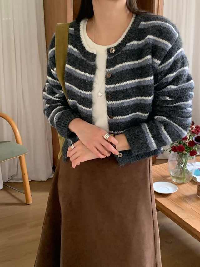 (予約) signature / Widen stripe cardigan 2color