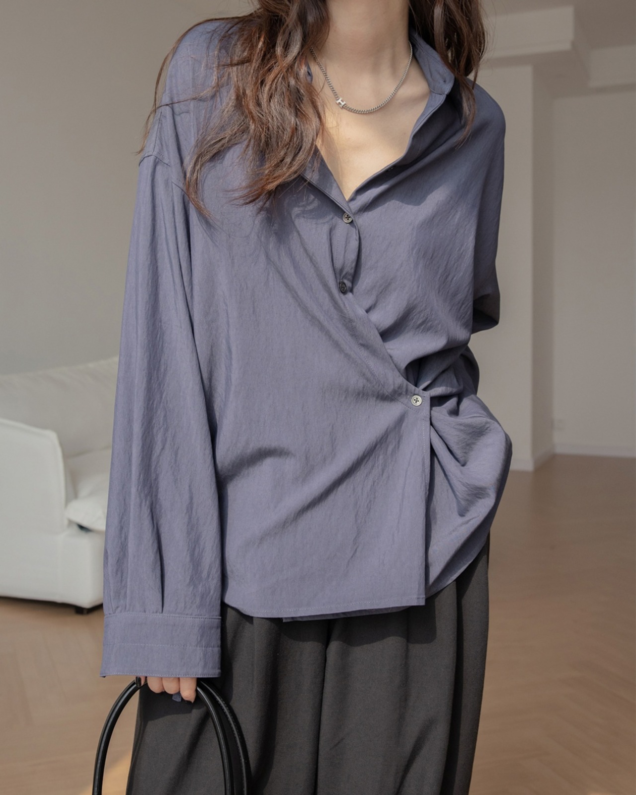 Design draped long sleeve Shirt T20064