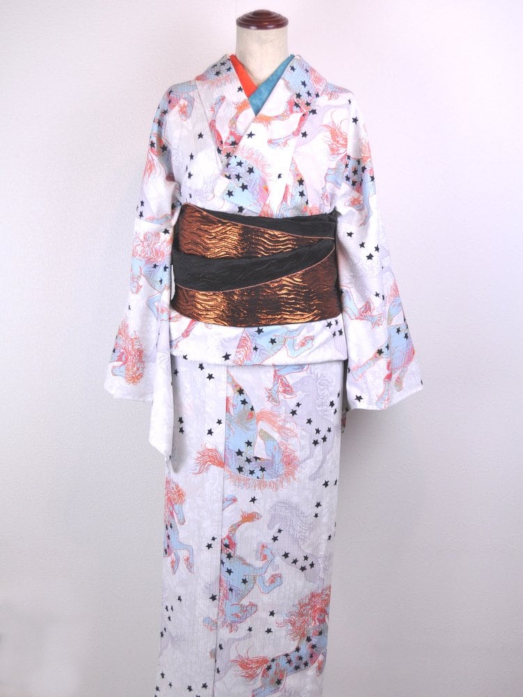 ルミロックRumiRock洗える着物　ジプシーホース 受注商品】Rumi Rockきもの「ジプシーホース」ホワイト [A703] | Rumi