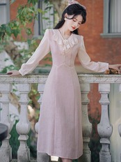 【0156】Frill V-neck Cotton Long Sleeve Dress