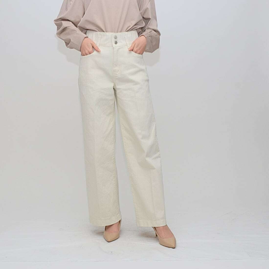 ウエストでポテティーでホワイトな1.8*3本　34度 Praia 】ハイウエストセミワイドパンツ | valance 福井｜レディース