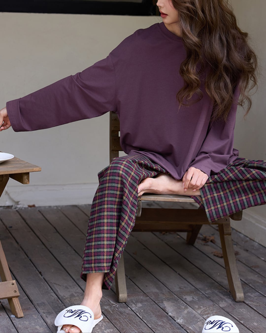 ゆるトップス×チェックパンツルームウェア R25063