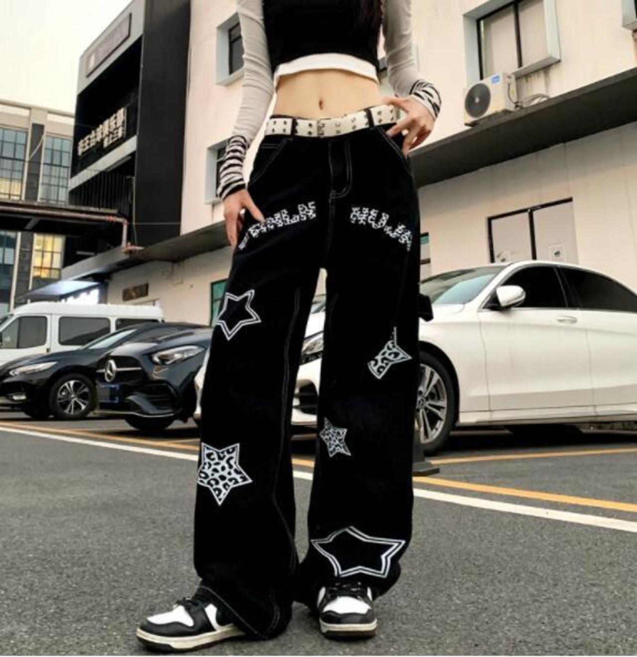 星柄 ロゴ デニム パンツ ジーンズ 韓国 ストリート Y2K サブカル