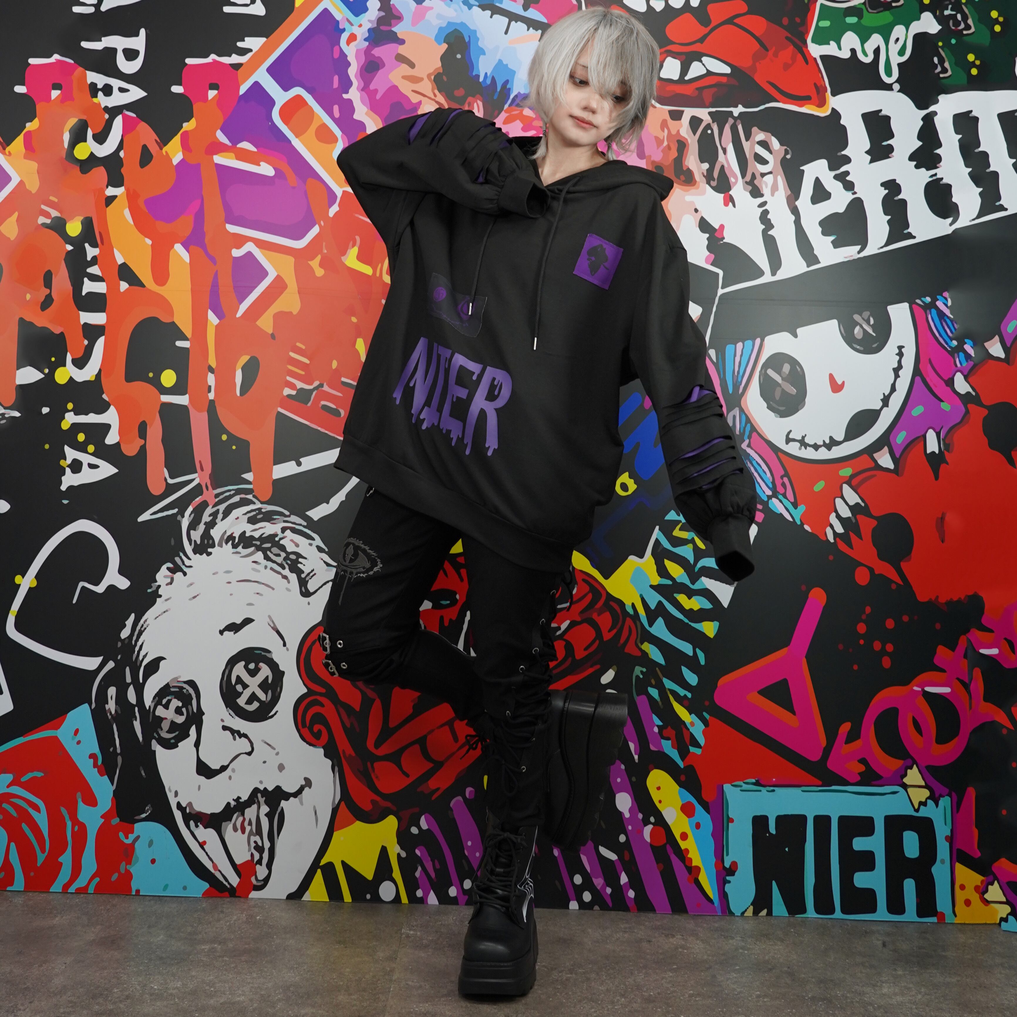 PURPLE DAMAGE SLEEVE PATCHWORK PARKA | NIER CLOTHING