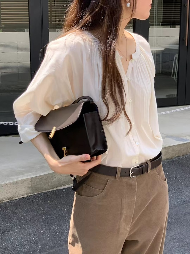 (OUNCE) soi round shirring blouse / 2color