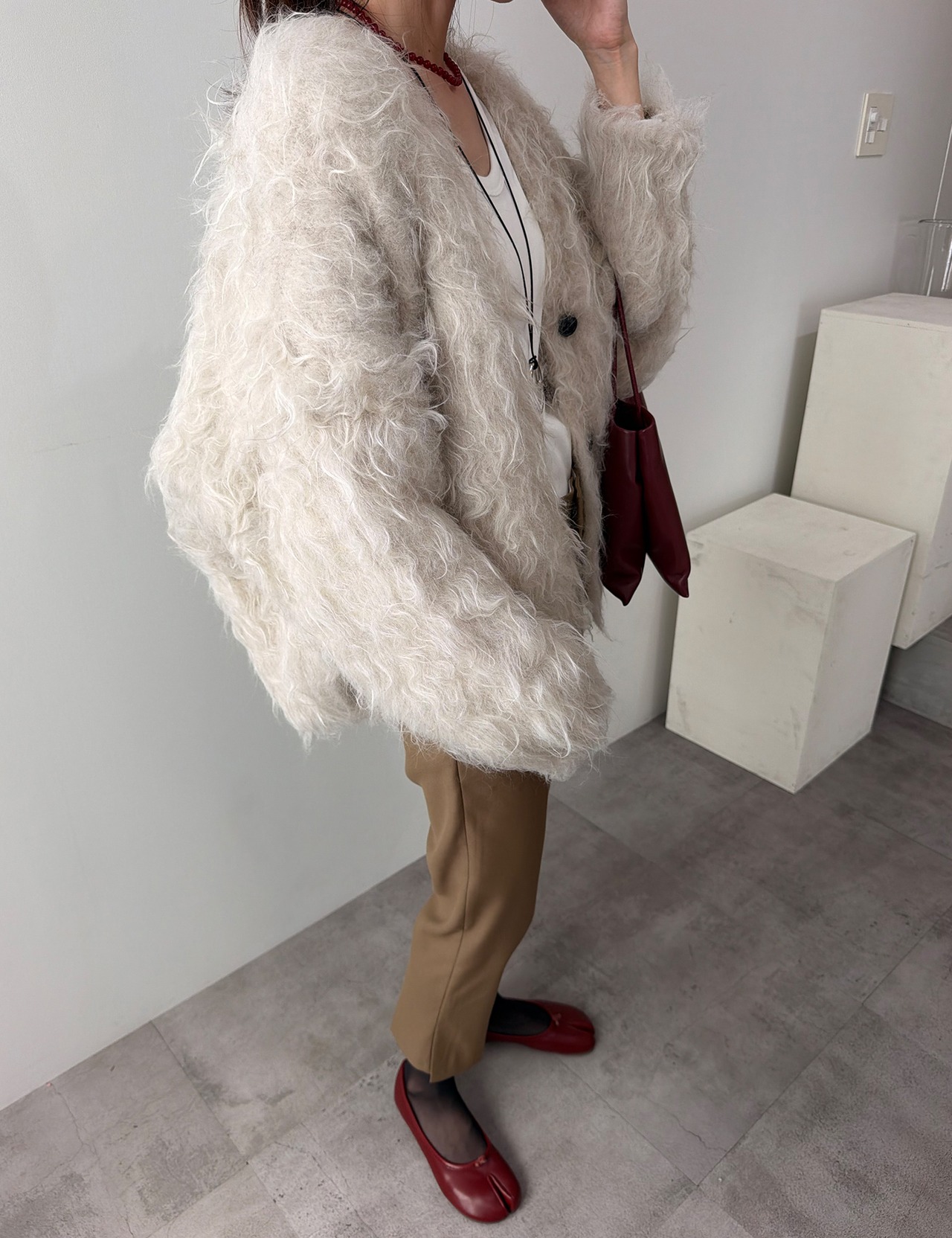 【新作5％OFF・3日間】Shaggy Volume Cardigan(Beige)_7colors