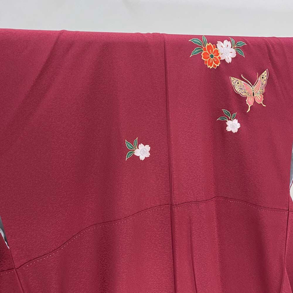 振袖 中古 エンジ 正絹 古典 裄64.5cm 身丈158cm 袖丈86cm 美品 M サイズ 成人式 3690 振袖 中古 エンジ 正絹 古典 裄64.5cm 身丈158cm 袖丈86cm 美品 M