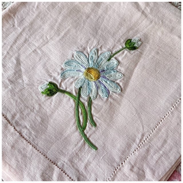 フランス買付 ヴィンテージ 刺繍クロス ティーナプキン ハンカチ ヘム