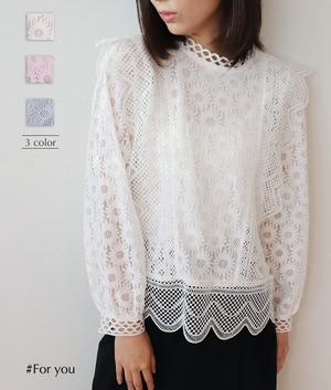 【再入荷】花柄ウェーブデザインのレースブラウス_a0022008013