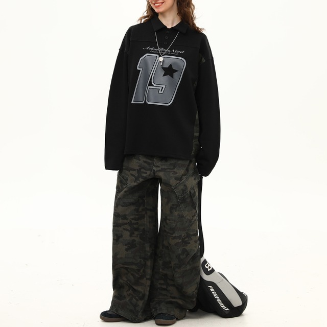 big logo black polo sweatshirt　ビックロゴブラックポロスウェットシャツ　J1303