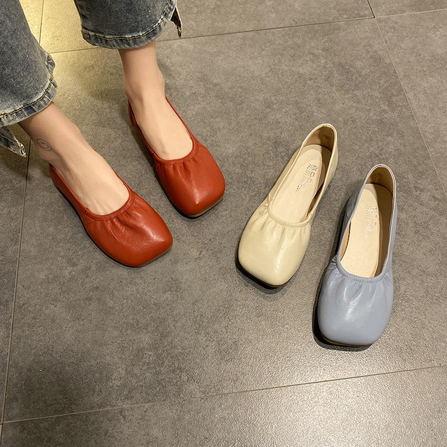 2020新しいフラットシューズレディースソフトレザー浅口スクエアトゥソフトボトムバージョンワイルドフェアリースタイルインスタイドビーニーシューズ 部族の婦人靴55588804157