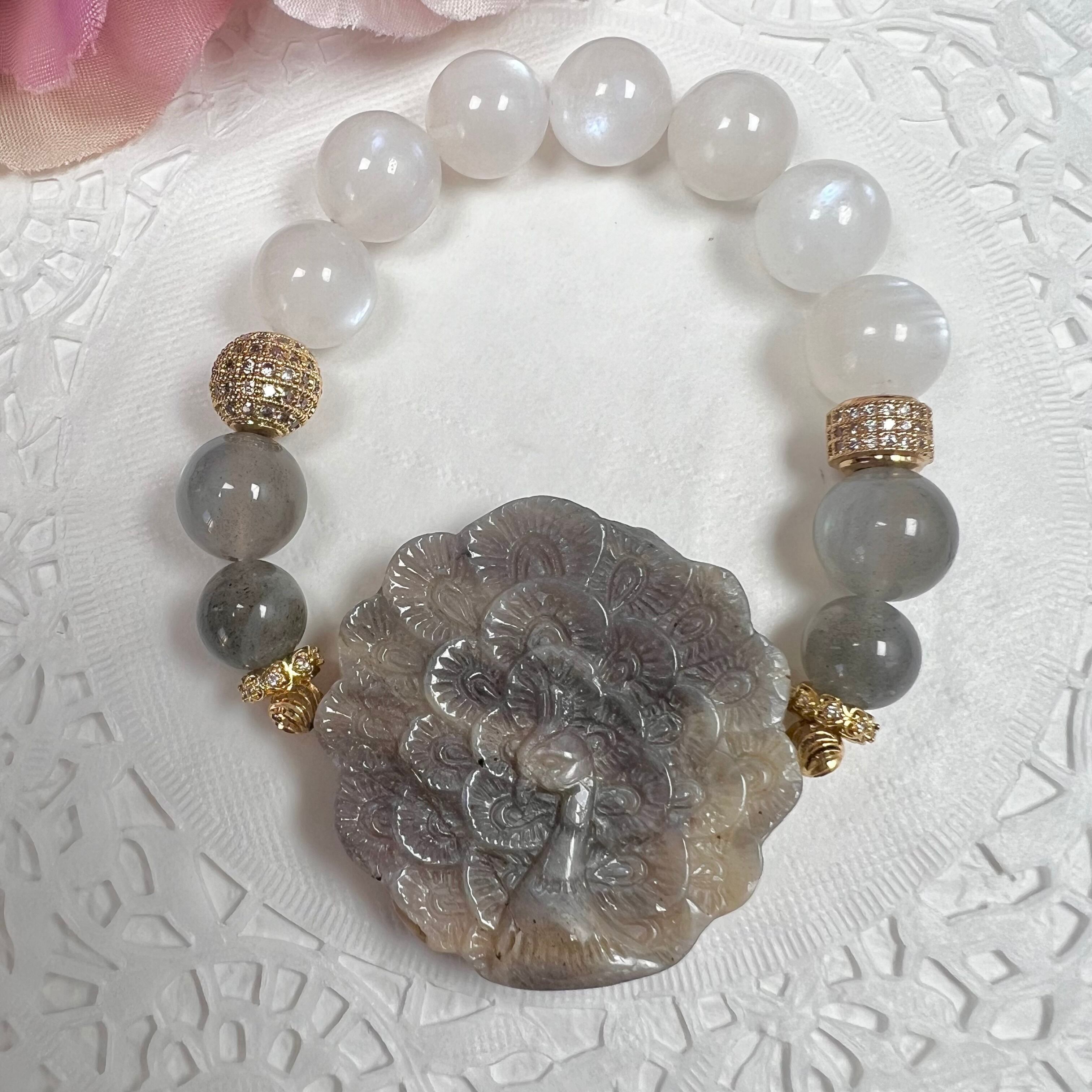 【ブルーシラー ムーンストーン 孔雀 ブレスレット】❤︎送料無料❤︎天然石 パワーストーン