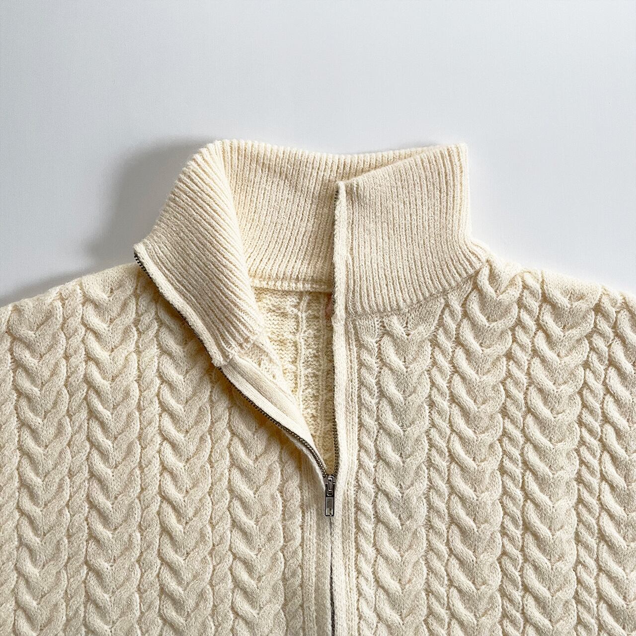 Double zip cable knit cardigan (ivory)