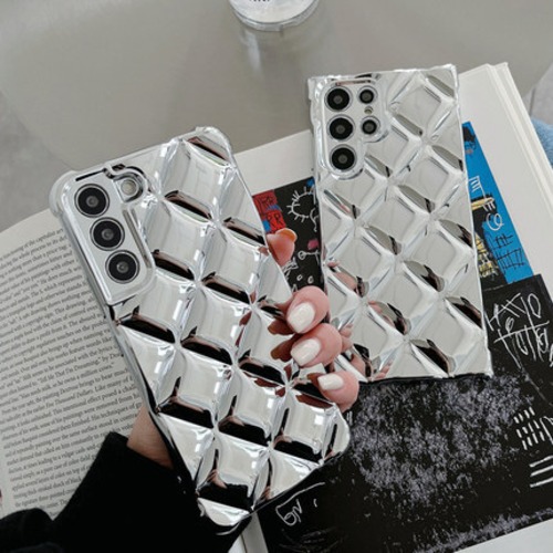 Galaxy S22 Ultra/S21+ケース 【光沢】 シルバー 高級 インスタ人気 ギャラクシーS22カバー 上品 ゴージャス感◎