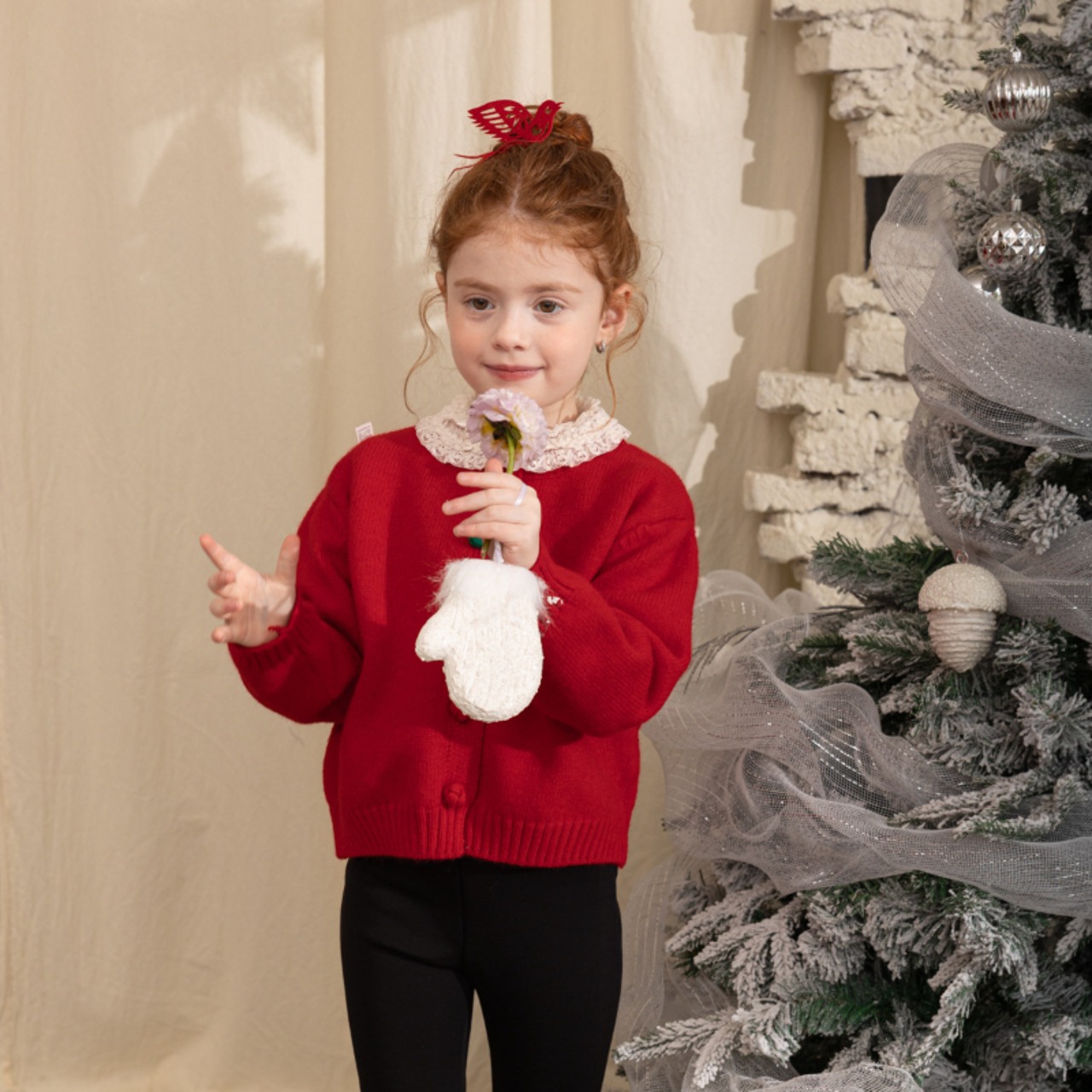 冬結びボタン付きカーディガン