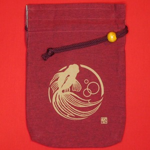 巾着袋 “金魚”(中) 赤