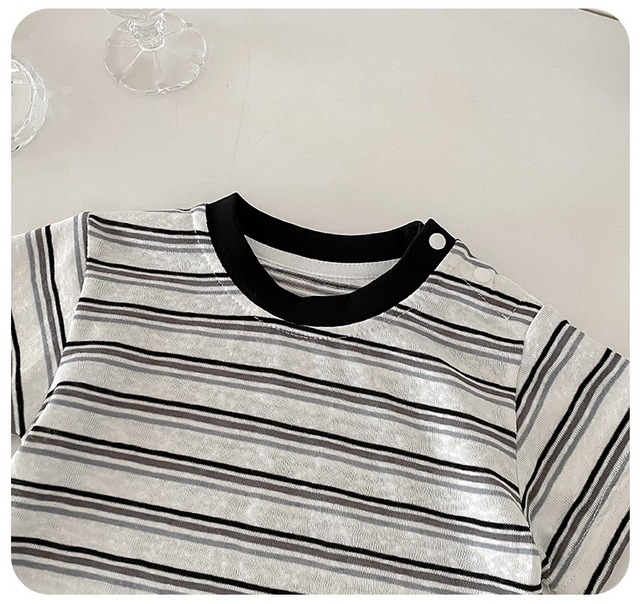 【セット】ストライプ半袖Tシャツサロペットロンパースセット - 14