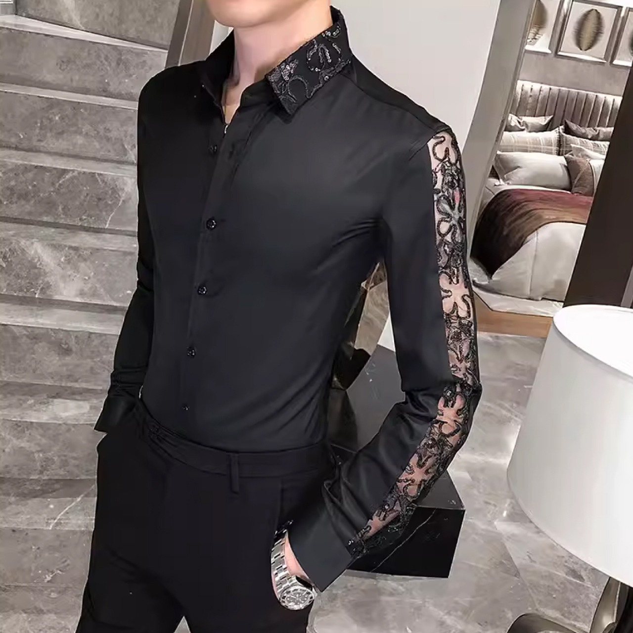 韓国スタイルのトレンディな印象を漂わせるハンサムシャツ　SH036