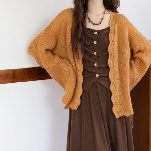 縁スカラップニットカーディガン ・8718 | Lehtia - レフティア｜淡色