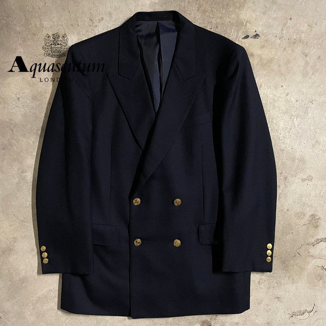 【Aquascutum】gold button navy double tailored jacket(msize)0416/tokyo