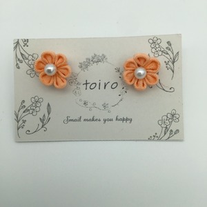 【T8-2】つまみ細工 ピアス 花 サーモンピンク