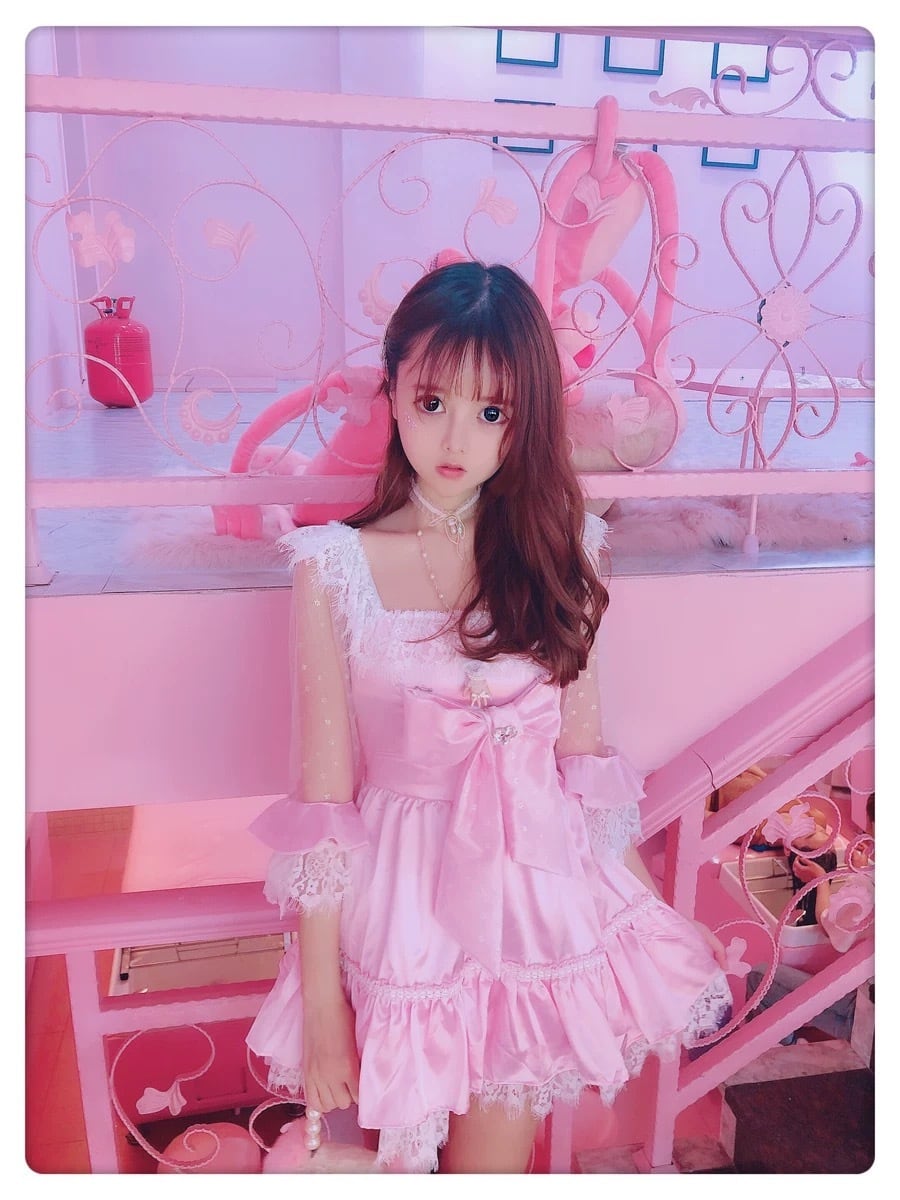 ピンク ワンピース リボン 姫 原宿 可愛い パーティー ピンク ガーリー