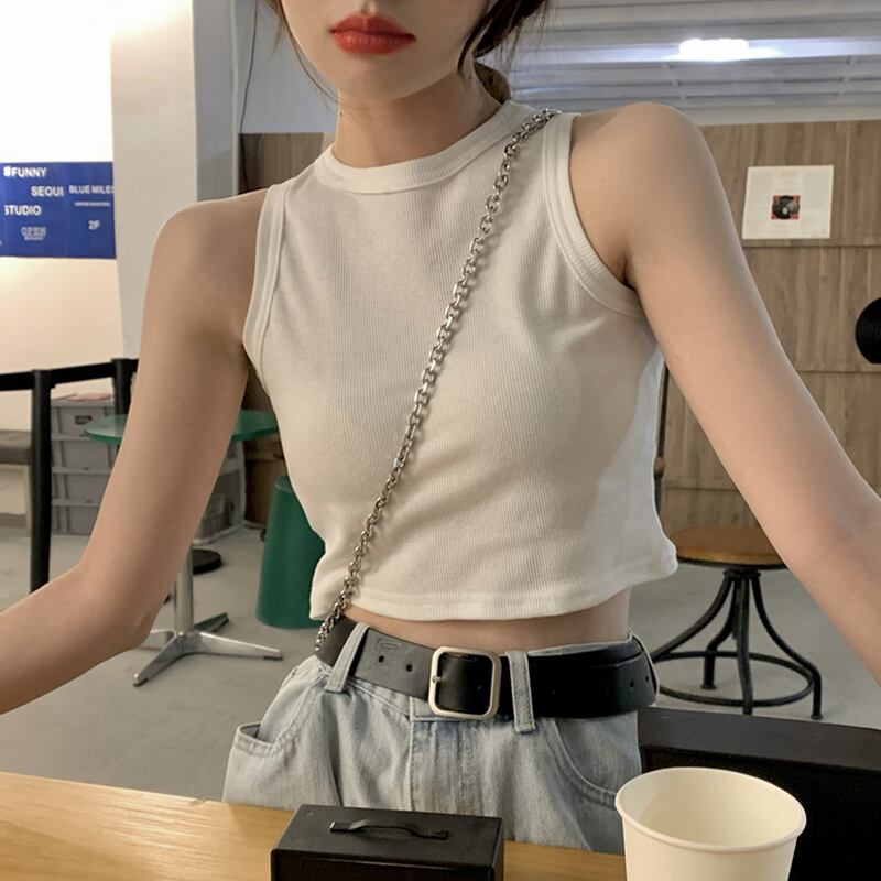 ホワイトノースリーブTシャツ サマーショートトップス 夏物 スーパーモール61505161192