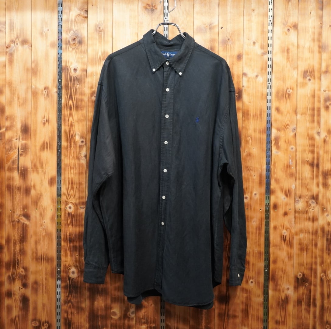 は*け様 00s 90s シルク リネン ブラック ラルフローレン w38 l3 90s ralphlauren blake シルクリネン 長袖シャツ ブラック XL