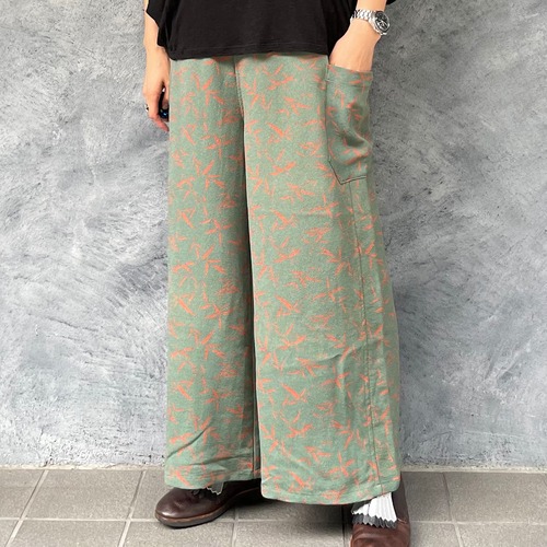 着物リメイクワイドパンツ - kimono elastic waist pants