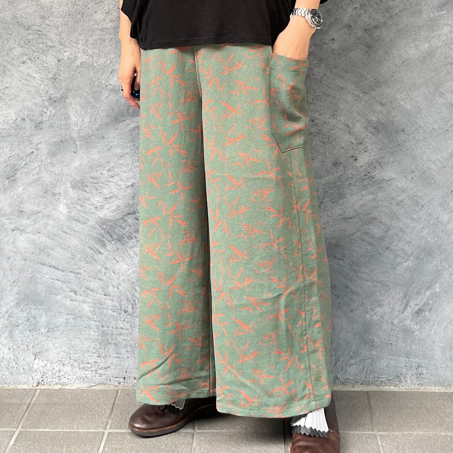 着物リメイクワイドパンツ - kimono elastic waist pants