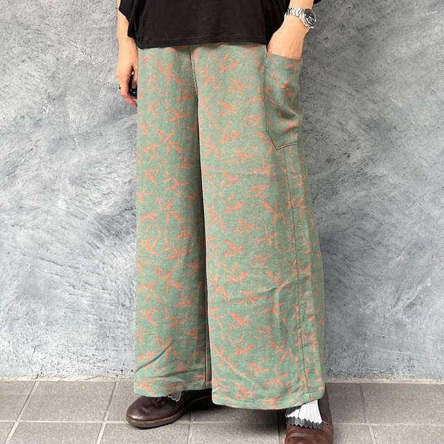 着物リメイクワイドパンツ - kimono elastic waist pants