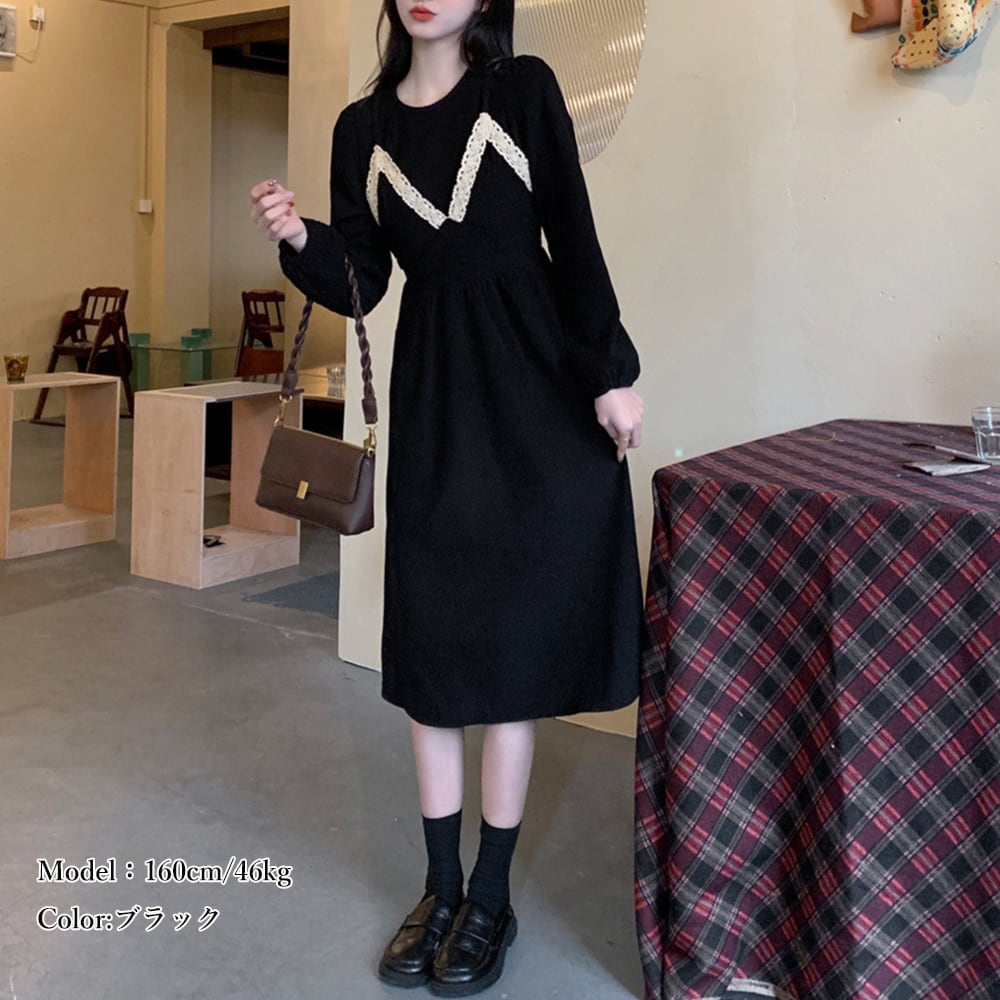 コーデュロイ ワンピース レディース 春秋冬 韓国 レイヤード風 ロングワンピース きれいめ おしゃれ 大人 かわいい ハイウエスト Aライン 重ね着風 大人可愛い 大人女子