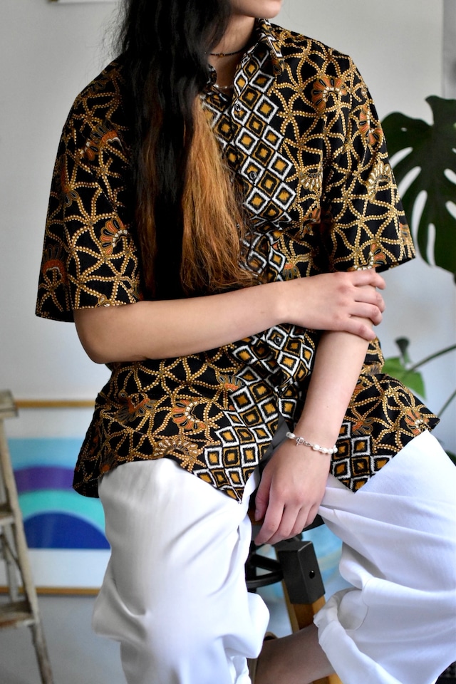 80's- -old- "African batik pattern" "s/s shirts"