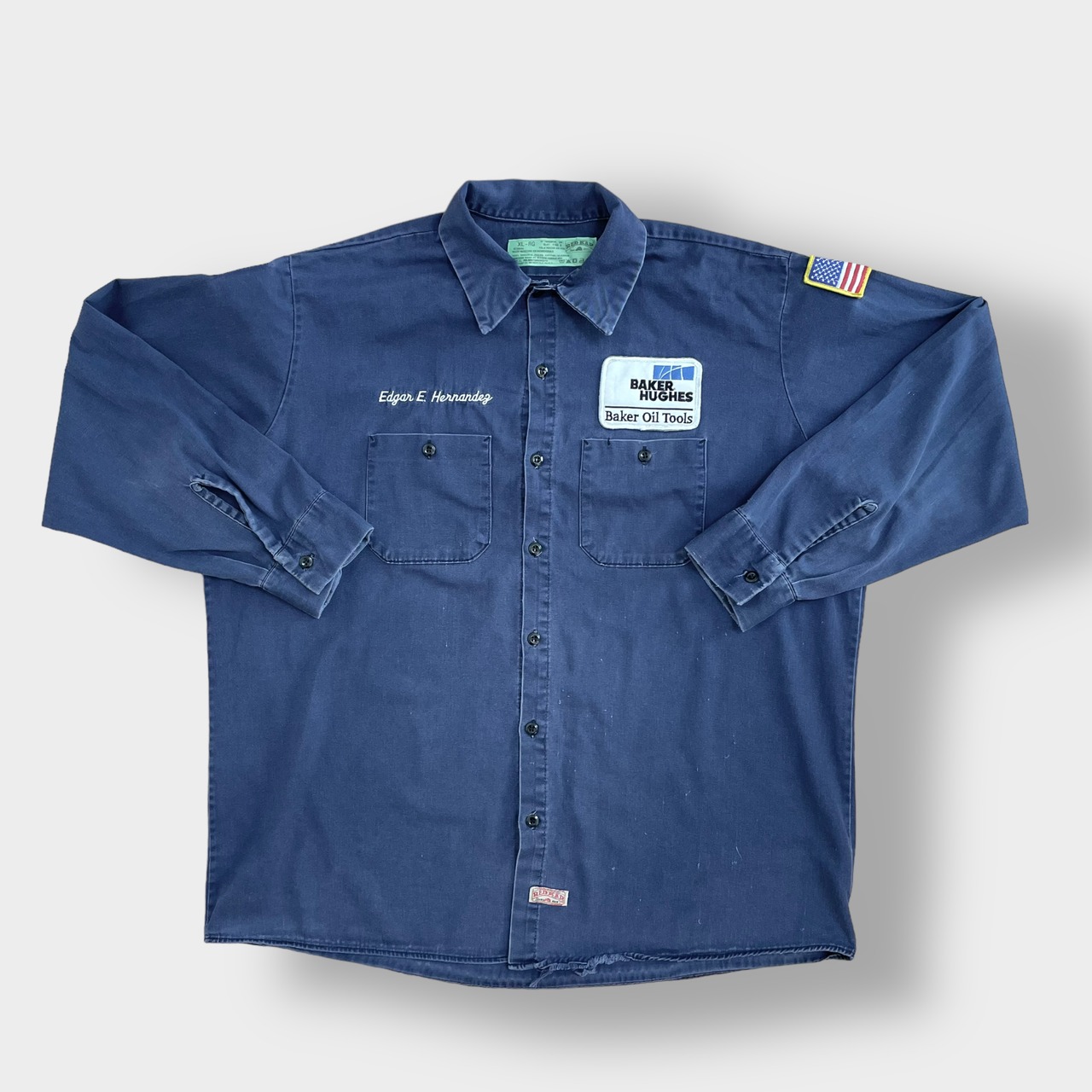 【REDKAP】ワークシャツ 長袖 企業系 企業 ロゴ XL ワッペン BAKER HUGHES ベイカー・ヒューズ くすみ 雰囲気系 レッドキャップ us古着