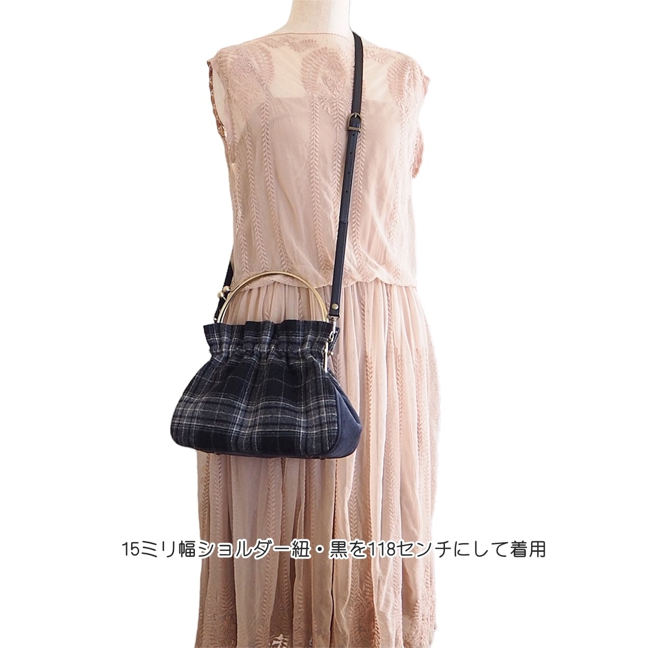 □タータンチェックの2WAYがま口バッグ / モノトーン□ wish (ttck-mt