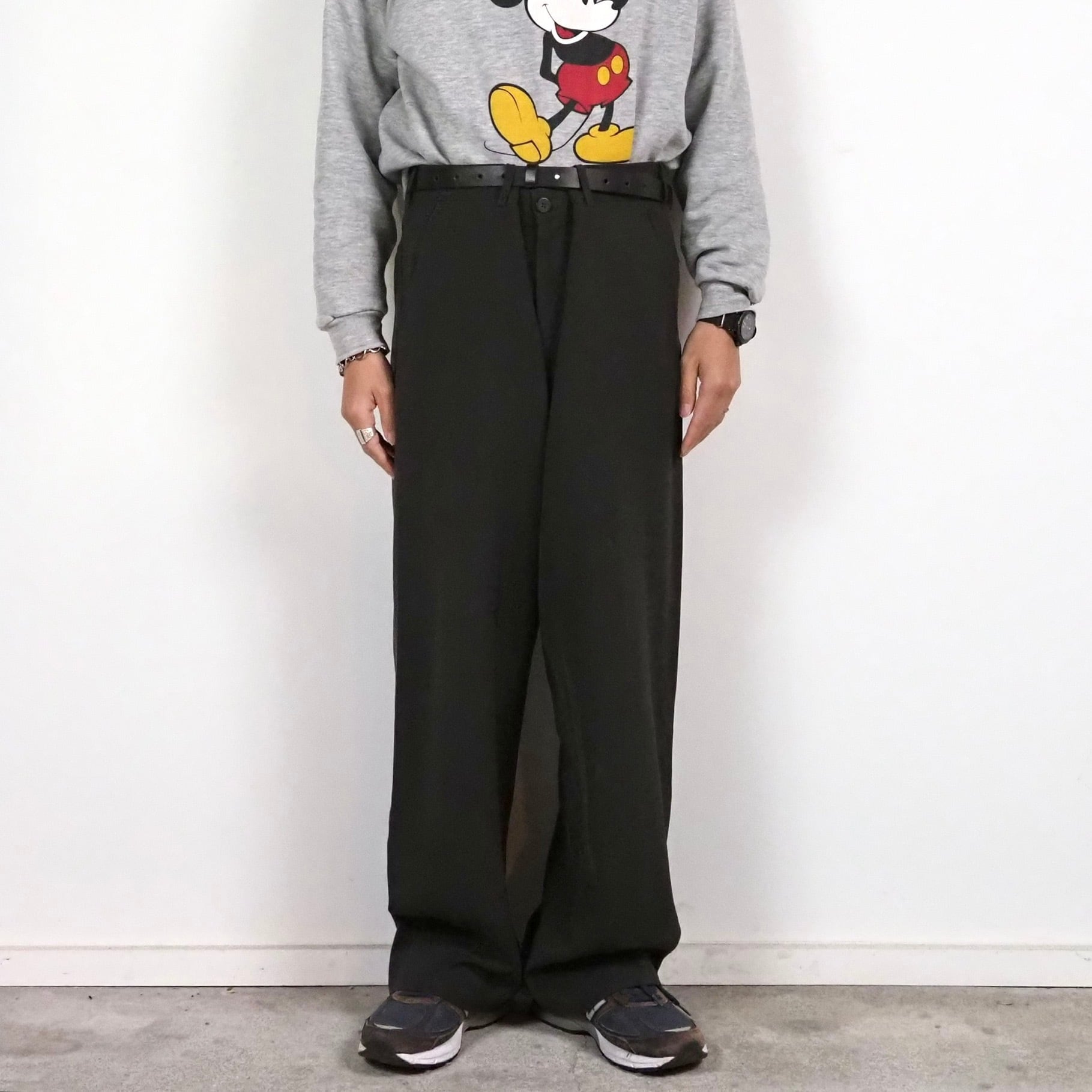 GIORGIO ARMANI Polyester/Rubber Charcoal Gray Slacks w37 90’s ITALY製 ジョルジオアルマーニ スラックス ポリエステル/ラバー