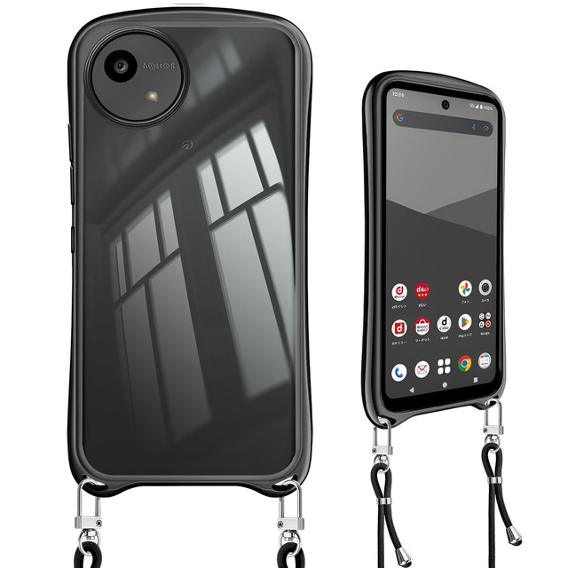 Shengkawang AQUOS wish5 用 ケース ショルダー ストラップ SH-52F 肩掛け 韓国 スマホケース ブラック